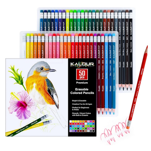KALOUR 50 Colors Erasable Colored Pencils Set