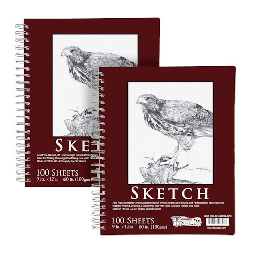 U.S. Art Supply 9"x12" Sketch Book Pad, 2 Pack